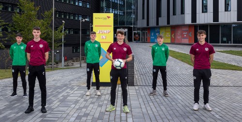 Hearts and Hibs academy players at Sighthill
